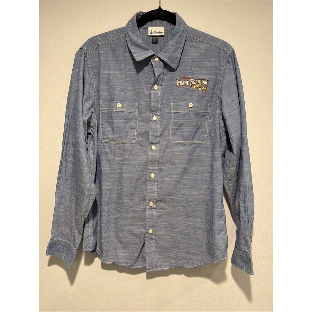Disney Parks Grand Floridian Resort & Spa Blue Cotton Button Down Shirt Small